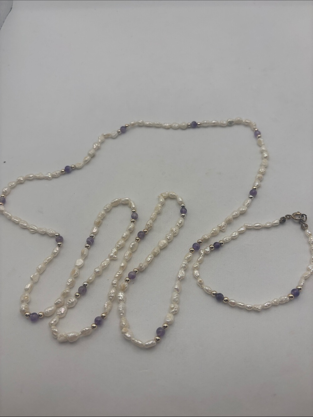 VTG Fresh Water Rice Pearl Amethyst Necklace 17” And Bracelet coastal classic - Picture 7 of 9